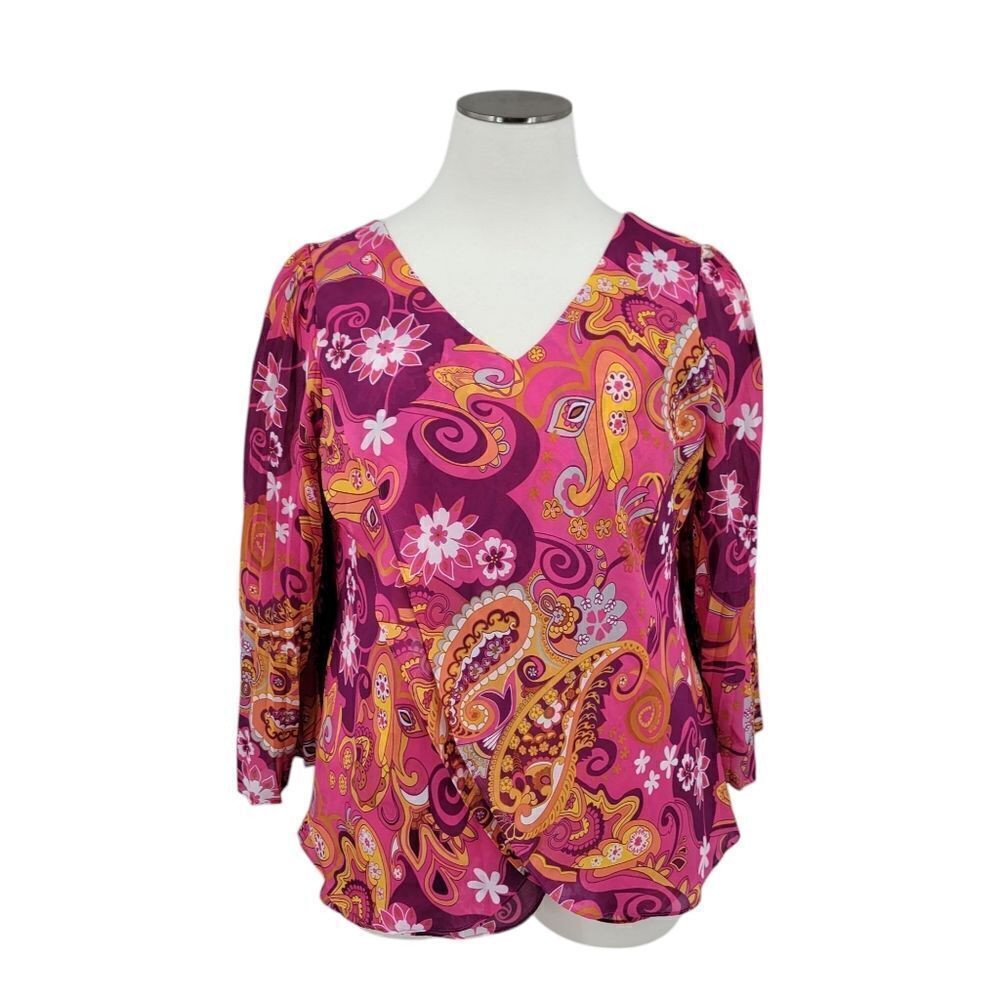 Hot in Hollywood Women's Plus Size 2X Groovy 60s Inspired Blouse Floral